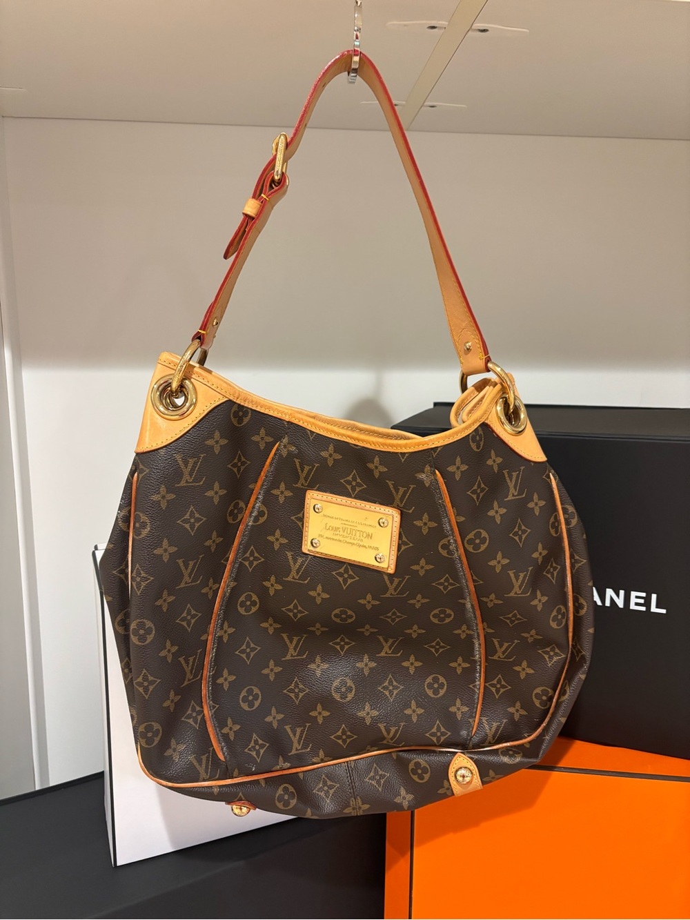 Michael Kors Brown Monogram Shoulder Bag with Tan Trim